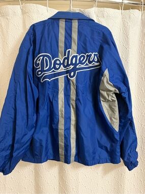 Vintage Dodgers Blue Windbreaker Jacket with Grey Stripes